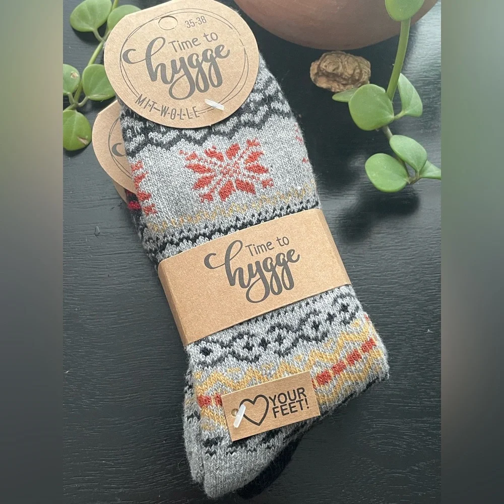 NWT Hygge Wool Socks — TWO pairs, in light & charcoal gray Nordic print - Picture 1 of 4